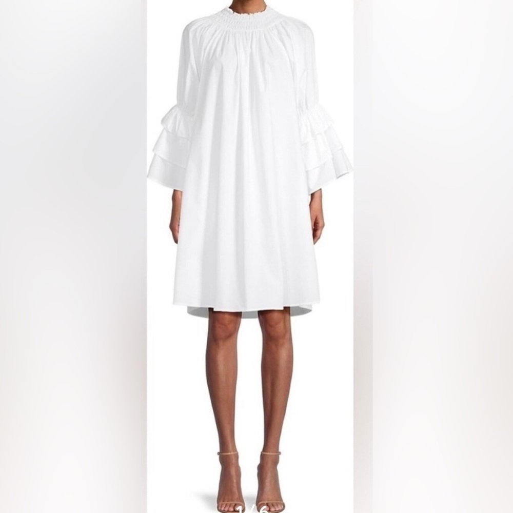 HARSHMAN Daphne Ruffle Cuff Cotton Poplin Dress in White size xs NWT‎